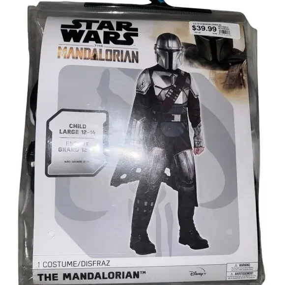 Kids' Disney Star Wars Mandalorian Black Jumpsuit Mask Halloween Costume L 12/14 - Picture 4 of 5
